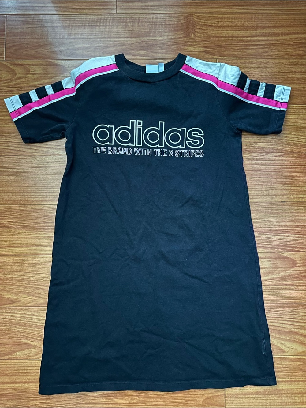 adidas Black Dress with Pink & White Shoulder Stripes